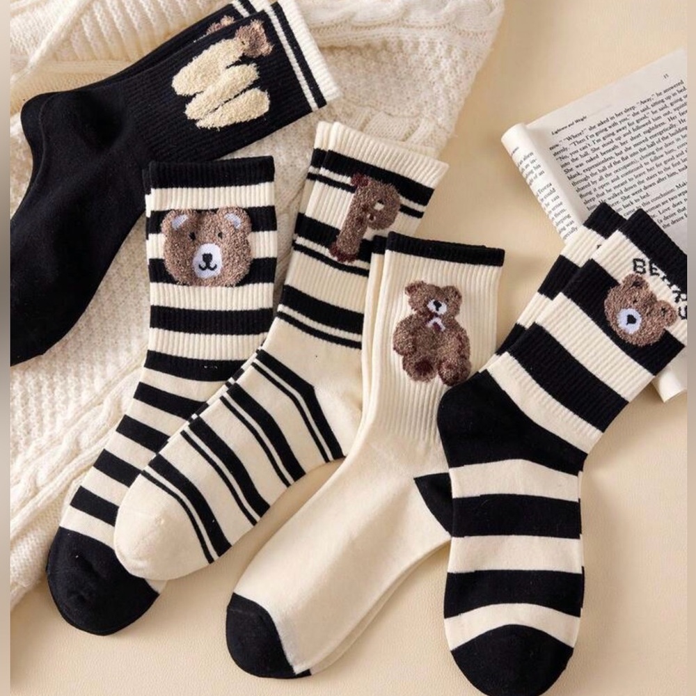 Bear socks 5 pair fuzzy polo monogram W P Ralph Lauren womens chenille black NEW - Picture 7 of 7